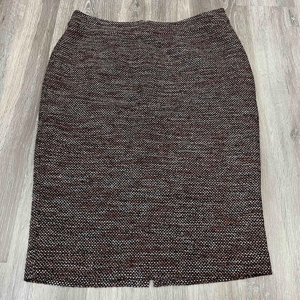 Ann Taylor Womens Tweed Pencil Skirt SZ 6 Black Brown White Fully Lined